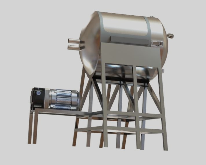 CAD render of the vacuum-dehydration rig built in the coffee studio.