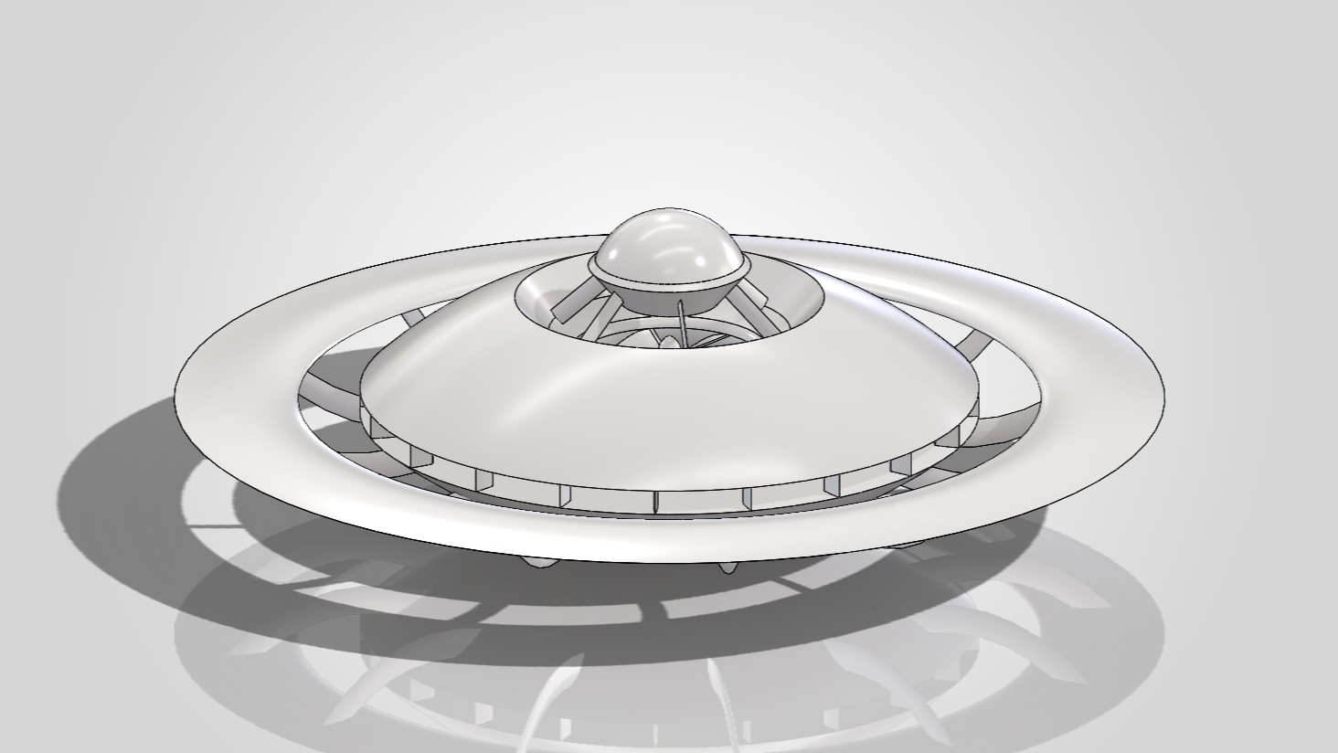 A later render adding the full outer ring and a ducted fan stage with stators around the central dome.